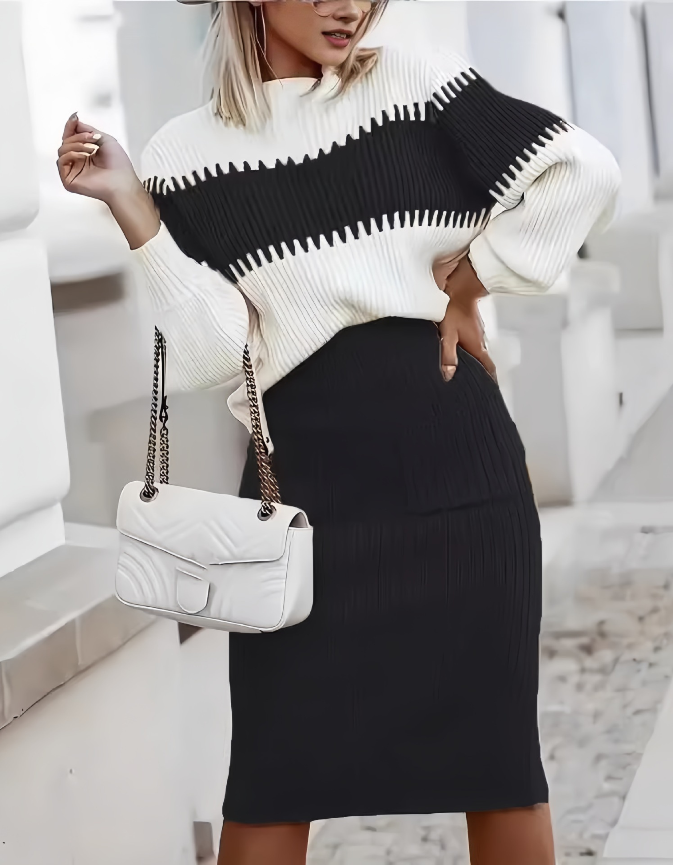 VIVA™ - Elegant Mock Neck Sweater and High Waist Skirt Set